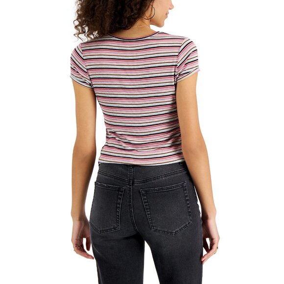 Self Esteem Juniors' Ribbed Henley Top Greypink M B4HP - Picture 2 of 3